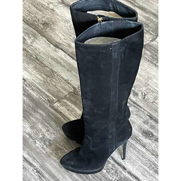 Michael Kors Black Suede High Heel Boots With Gold Heels Womens Size 7M - Picture 1 of 6